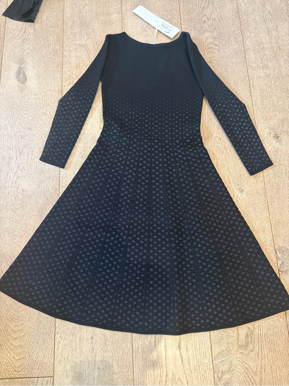 BOSS Black Textured Fit & Flare Midi Dress Long Sleeve Size S NWT